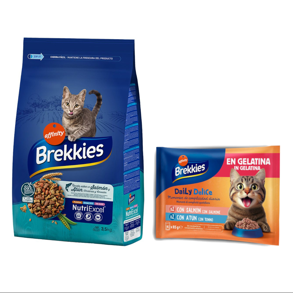 3 kg / 3,5 kg Brekkies Trockenfutter + 4 x 85 g Daily Delice Nassfutter gratis! - 3,5 kg Fisch + 4 x 85 g Lachs & Thunfisch 3 kg / 3,5 kg Brekkies Trockenfutter + 4 x 85 g Daily Delice Nassfutter gratis! - 3,5 kg Fisch + 4 x 85 g Lachs & Thunfisch von Affinity Brekkies