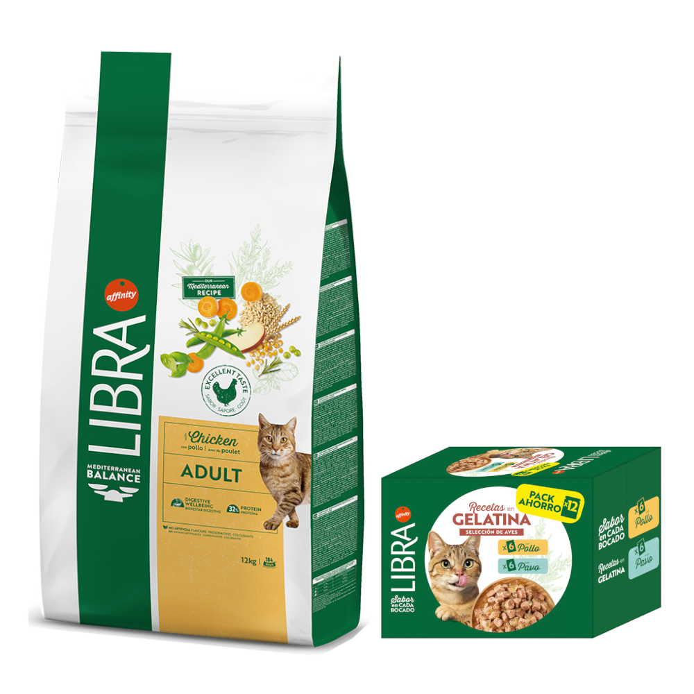 12 kg Libra Adult + 12 x 85 g passendes Nassfutter gratis! - Huhn + Geflügelauswahl in Gelee Huhn & Truthahn von Affinity Libra