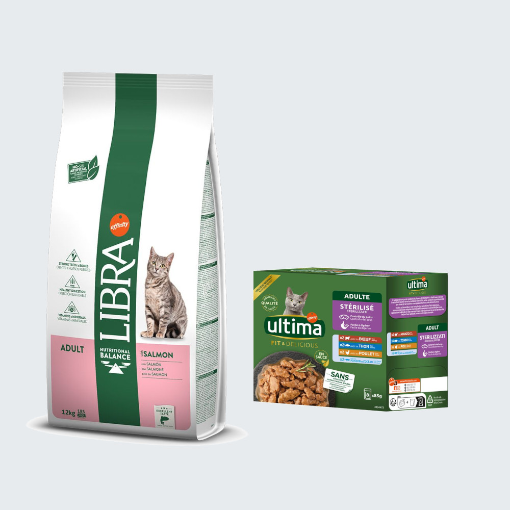 12 kg Libra Cat + 8 x 85 g Ultima Sterilized Mix gratis! - Adult Lachs 12 kg Libra Cat + 8 x 85 g Ultima Sterilized Mix gratis! - Adult Lachs von Affinity Libra