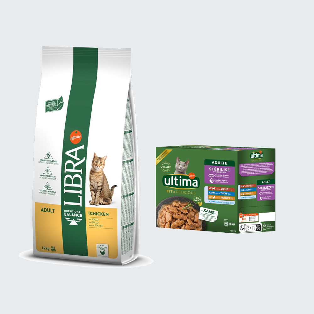 12 kg Libra Trockenfutter + 8 x 85 g Ultima Sterilized Nassfutter-Mix gratis! - Adult Huhn von Affinity Libra