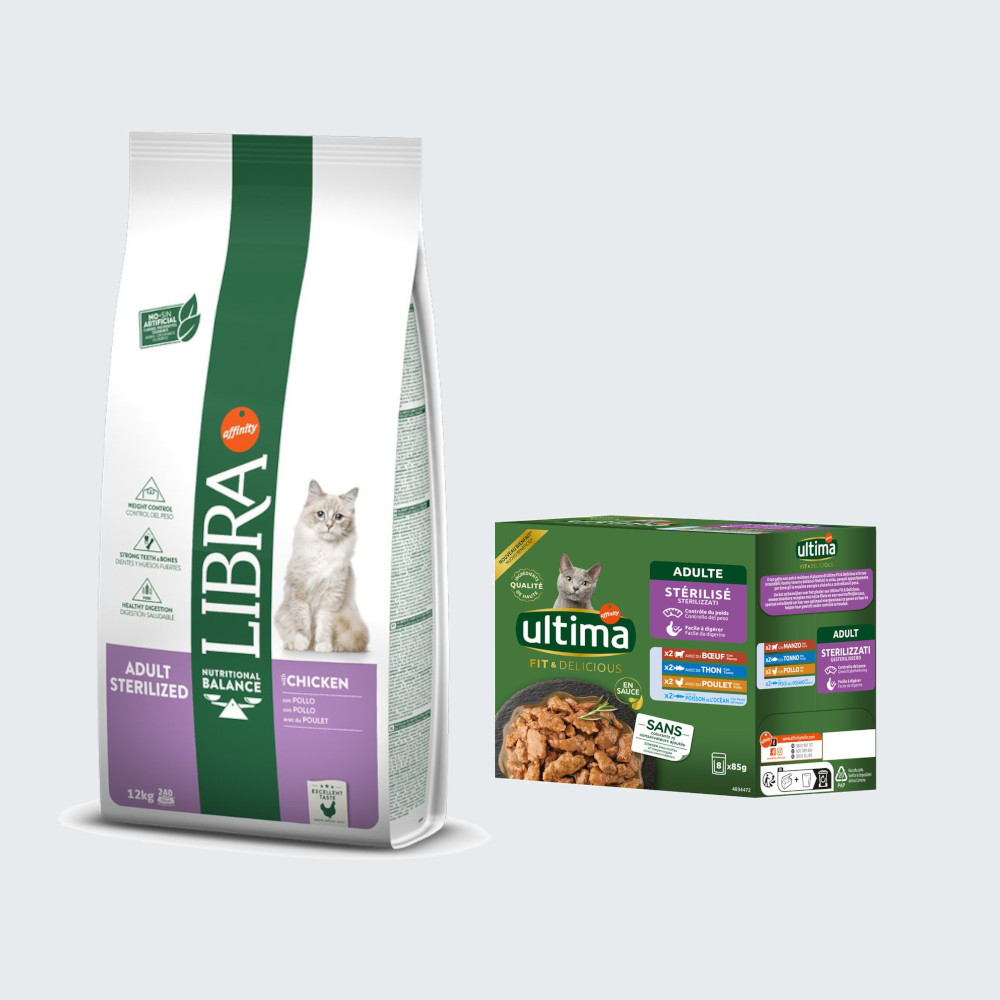 12 kg Libra Trockenfutter + 8 x 85 g Ultima Sterilized Nassfutter-Mix gratis! - Adult Sterilized Huhn von Affinity Libra