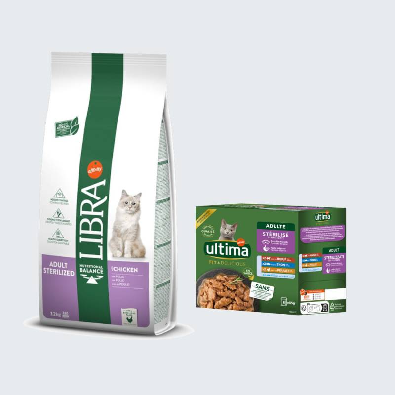 12 kg Libra Trockenfutter + 8 x 85 g Ultima Sterilized Nassfutter-Mix gratis! - Adult Sterilized Huhn 12 kg Libra Trockenfutter + 8 x 85 g Ultima Sterilized Nassfutter-Mix gratis! - Adult Sterilized Huhn von Affinity Libra
