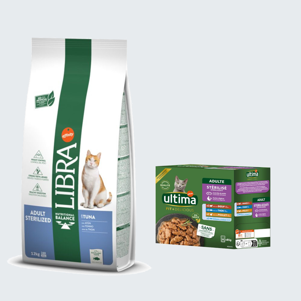 12 kg Libra Trockenfutter + 8 x 85 g Ultima Sterilized Nassfutter-Mix gratis! - Adult Sterilized Thunfisch von Affinity Libra