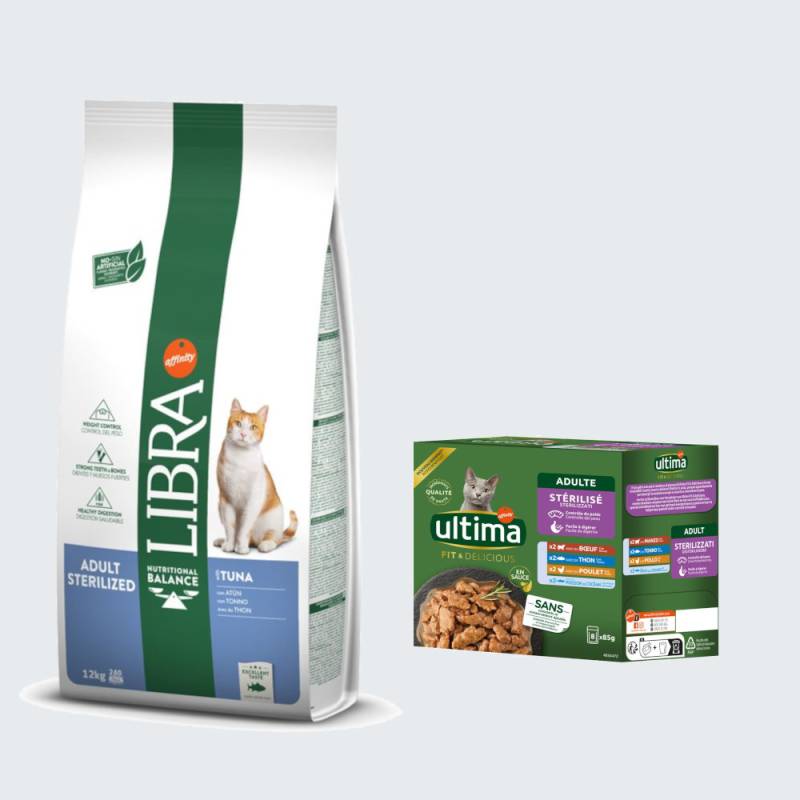12 kg Libra Trockenfutter + 8 x 85 g Ultima Sterilized Nassfutter-Mix gratis! - Adult Sterilized Thunfisch 12 kg Libra Trockenfutter + 8 x 85 g Ultima Sterilized Nassfutter-Mix gratis! - Adult Sterilized Thunfisch von Affinity Libra
