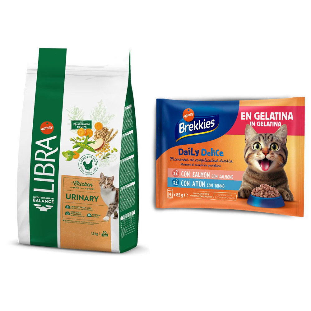 Libra Trockenfutter + 4 x 85 g Brekkies Daily Delice Lachs & Thunfisch gratis! - 1,5 kg Urinary Huhn von Affinity Libra