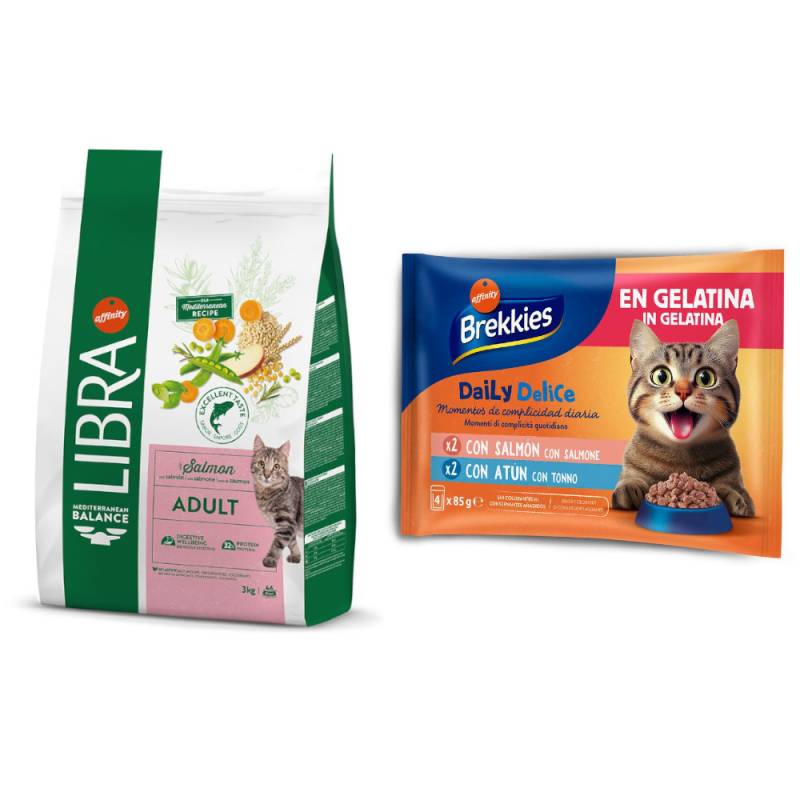 Libra Trockenfutter + 4 x 85 g Brekkies Daily Delice Lachs & Thunfisch gratis! - 3 kg Adult Lachs von Affinity Libra