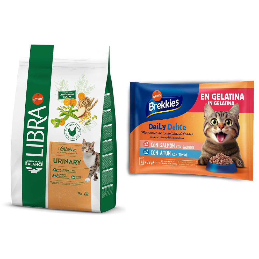 Libra Trockenfutter + 4 x 85 g Brekkies Daily Delice Lachs & Thunfisch gratis! - 8 kg Urinary Huhn von Affinity Libra