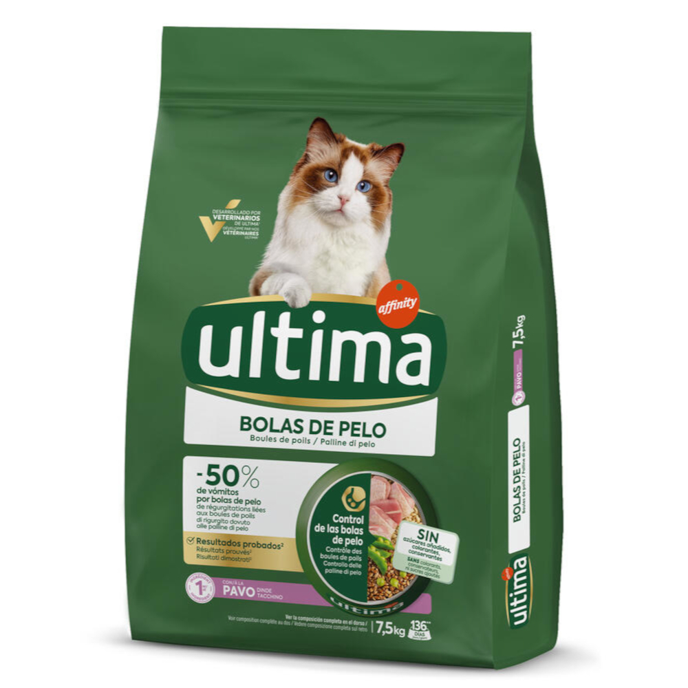 1 kg gratis! 7,5 kg Ultima Trockenfutter - Hairball Truthahn von Affinity Ultima