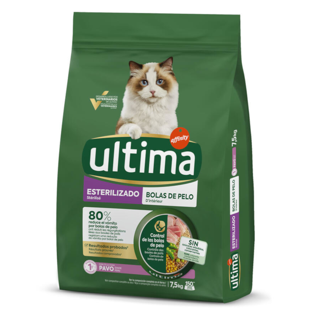 1 kg gratis! 7,5 kg Ultima Trockenfutter - Sterilized Hairball Truthahn von Affinity Ultima