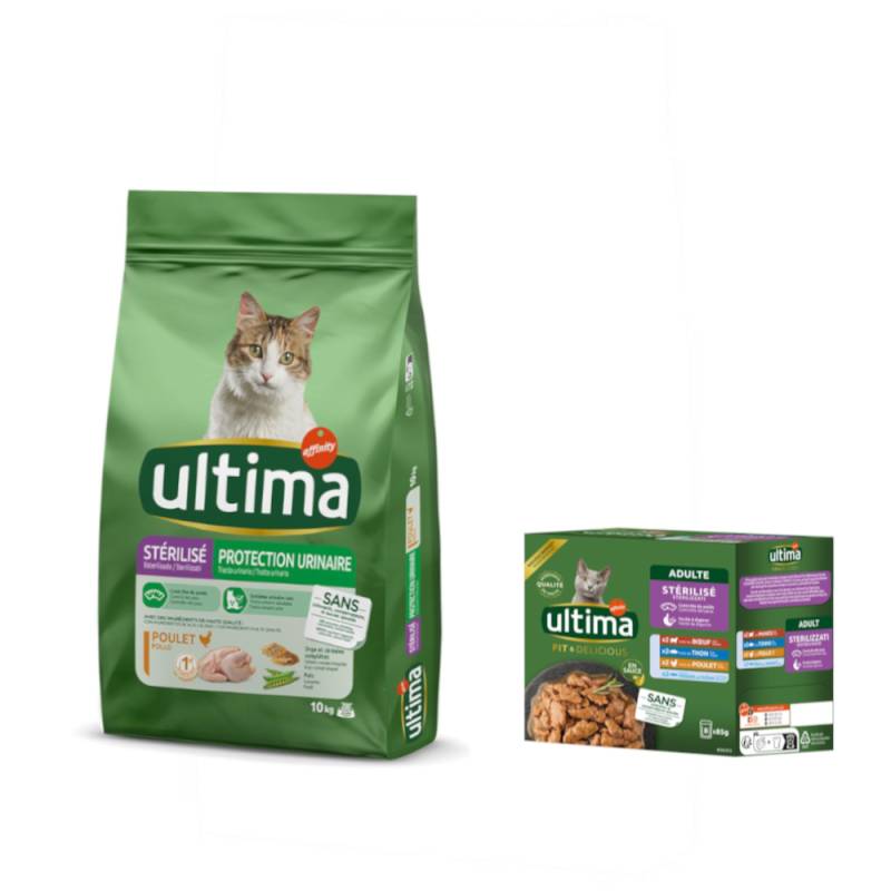 10 kg Ultima Trockenfutter + passendes Nassfutter gratis! - Sterilized Urinary Huhn + 8 x 85 g Sterilized Mix von Affinity Ultima
