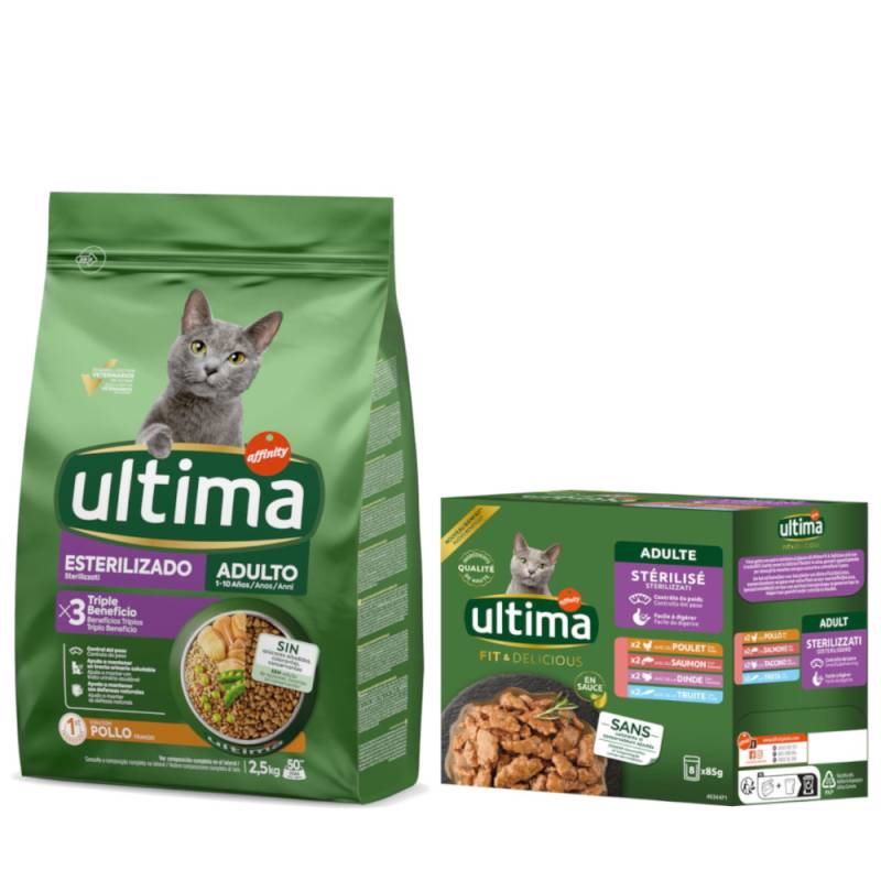 2,5 kg Ultima Trockenfutter + 8 x 85 g passendes Nassfutter-Mix gratis!  - Sterilized Adult Huhn + Sterilized Mix I von Affinity Ultima