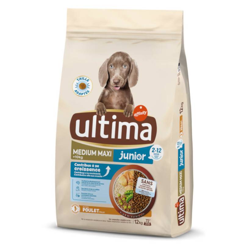 2 kg gratis! 7 kg / 12 kg / 14 kg / 18 kg Ultima - 12 kg Medium / Maxi Junior Huhn von Affinity Ultima