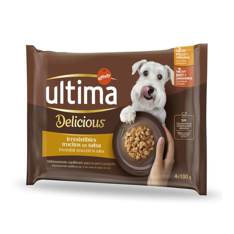 36 + 8 gratis! 44 x 100 g Ultima Delicious Adult Mini Streifen in Soße - Huhn & Rind von Affinity Ultima