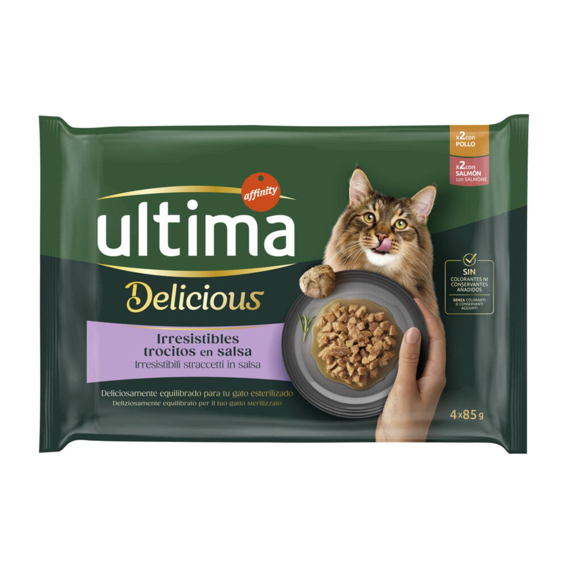 38 + 10 gratis! 48 x 85 g Ultima Adult - Delicious Sterilized: Huhn und Lachs von Affinity Ultima