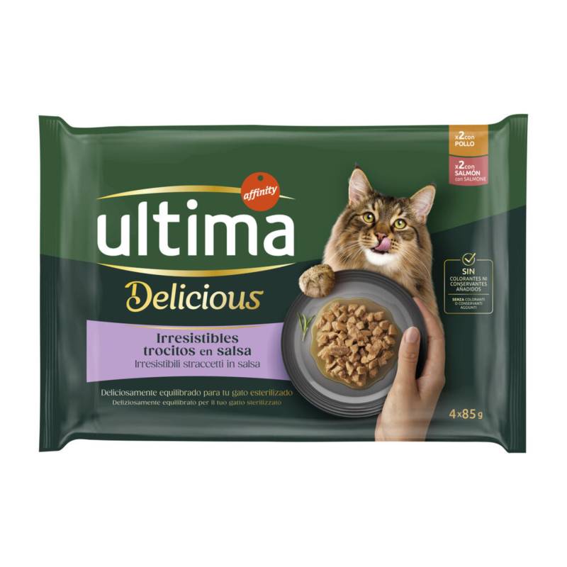 38 + 10 gratis! 48 x 85 g Ultima Adult - Delicious Sterilized: Huhn und Lachs von Affinity Ultima