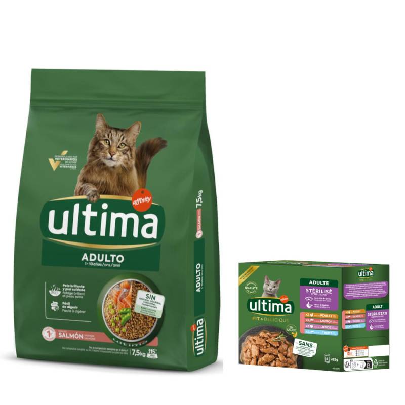 7,5 kg / 10 kg Ultima + passendes Nassfutter gratis! - 7,5 kg Adult Lachs + 8 x 85 g Sterilized Mix I von Affinity Ultima