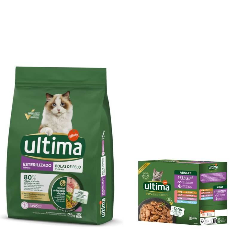 7,5 kg Ultima Trockenfutter + 8 x 85 g Sterilized Nassfutter-Mix gratis! - Sterilized Hairball Truthahn von Affinity Ultima
