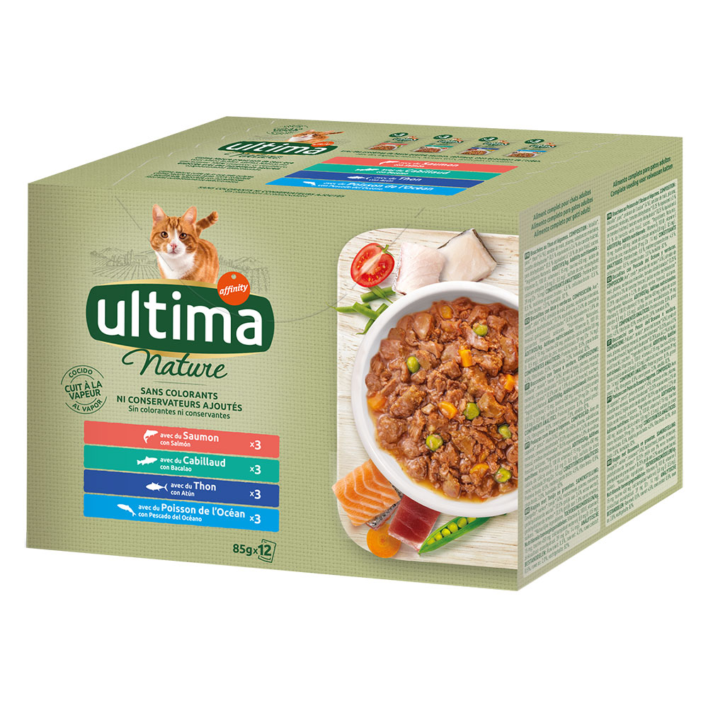 80 + 16 gratis! 96 x 85 g Ultima - Nature: Fischauswahl (Lachs, Thunfisch, Ozeanfisch, Kabeljau) von Affinity Ultima