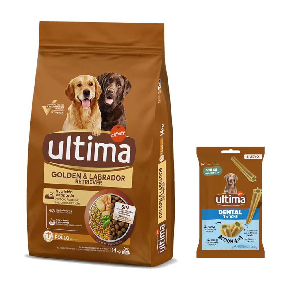 Ultima Trockenfutter + 180 g Dental Sticks Medium / Maxi gratis! - Golden & Labrador Retriever Huhn 14 kg von Affinity Ultima