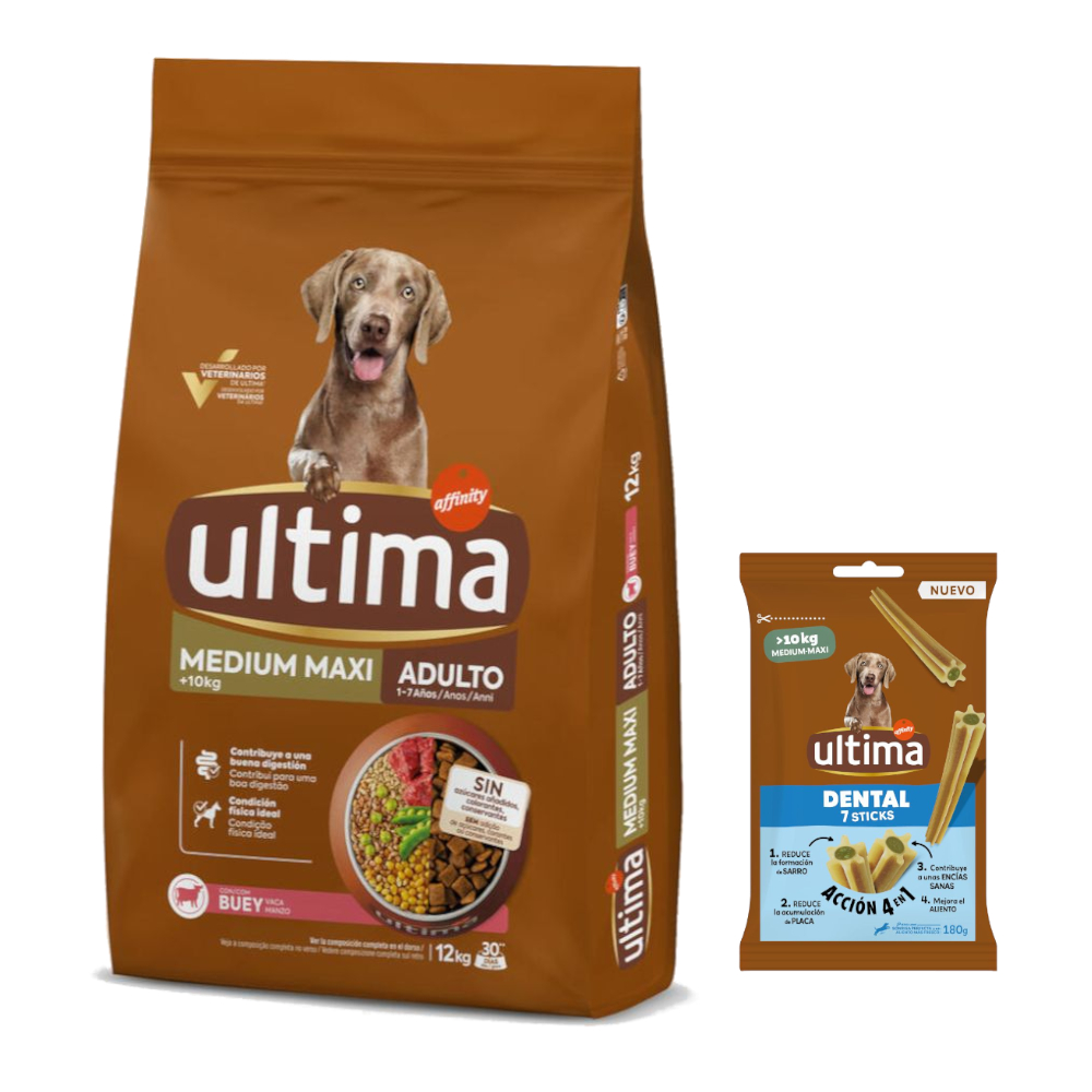 Ultima Trockenfutter + 180 g Dental Sticks Medium / Maxi gratis! - Medium / Maxi Adult Rind 12 kg von Affinity Ultima