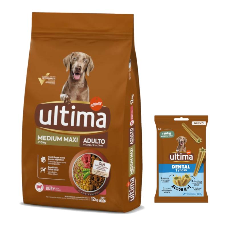 Ultima Trockenfutter + 180 g Dental Sticks Medium / Maxi gratis! - Medium / Maxi Adult Rind 12 kg von Affinity Ultima