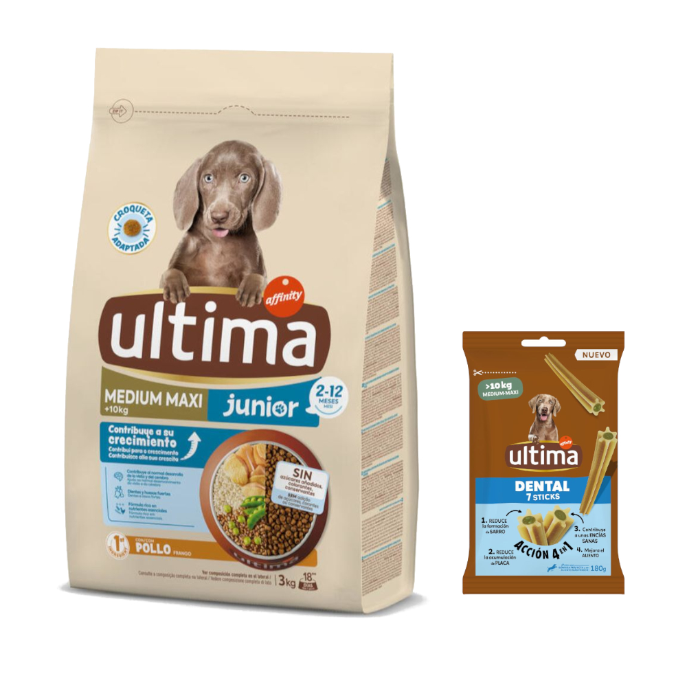 Ultima Hundefutter + 180 g Dental Sticks Medium / Maxi gratis! - Medium / Maxi Junior Huhn 3 kg von Affinity Ultima