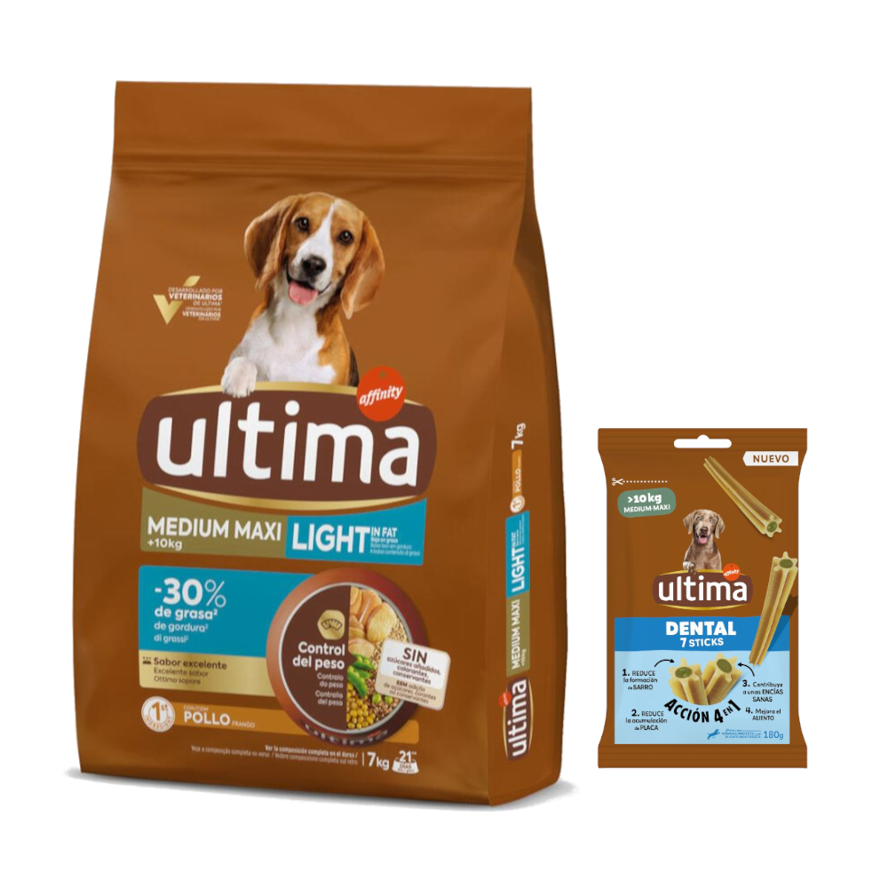 Ultima Hundefutter + 180 g Dental Sticks Medium / Maxi gratis! - Medium / Maxi Light Adult Huhn 7 kg von Affinity Ultima