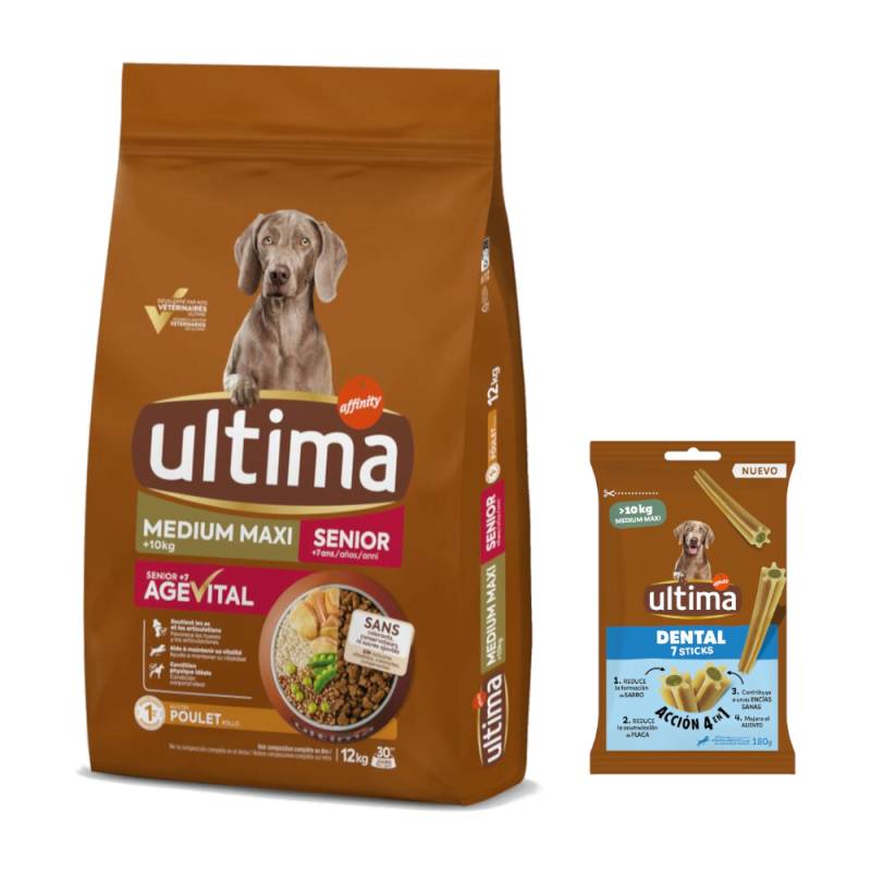 Ultima Hundefutter + 180 g Dental Sticks Medium / Maxi gratis! - Medium / Maxi Senior Huhn 12 kg von Affinity Ultima