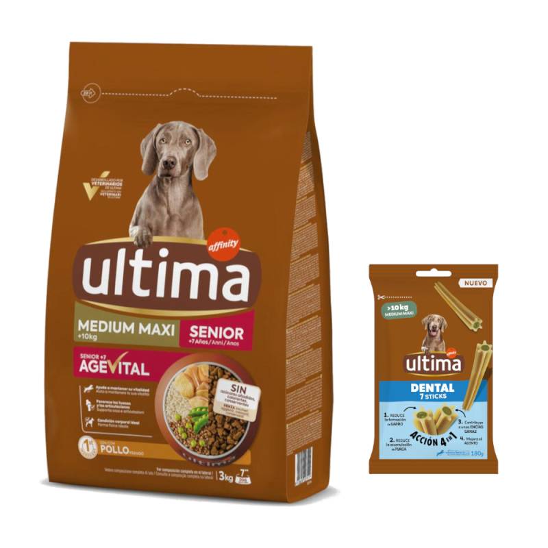 Ultima Hundefutter + 180 g Dental Sticks Medium / Maxi gratis! - Medium / Maxi Senior Huhn 3kg von Affinity Ultima