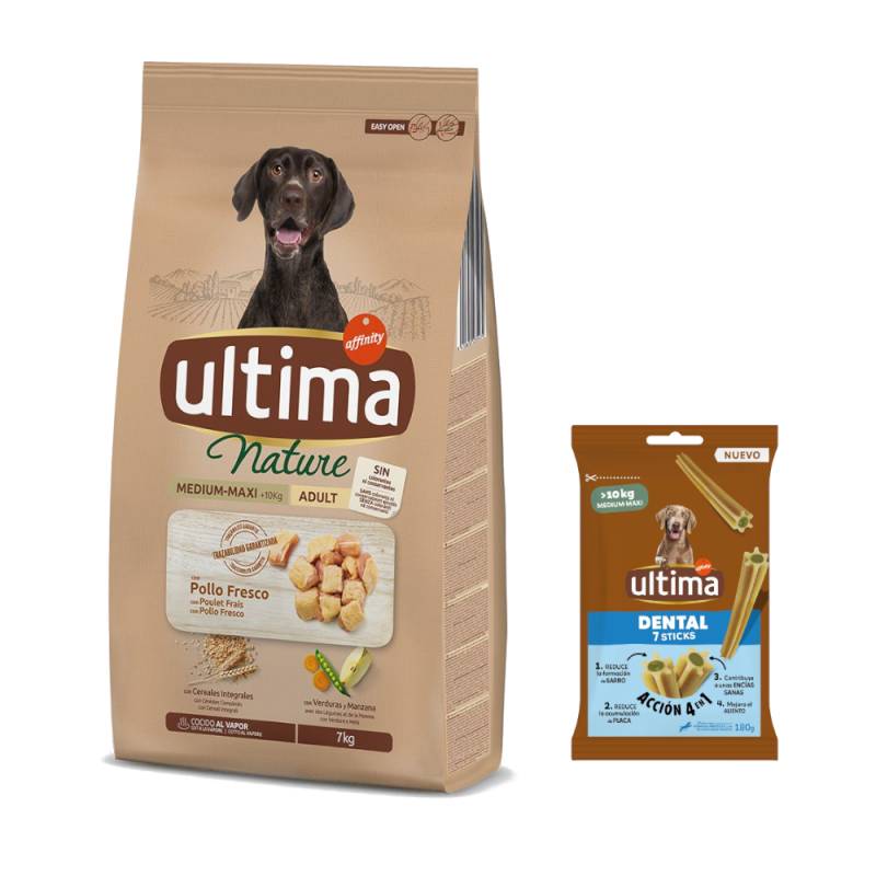 Ultima Hundefutter + 180 g Dental Sticks Medium / Maxi gratis! - Nature Medium / Maxi Huhn 7 kg von Affinity Ultima