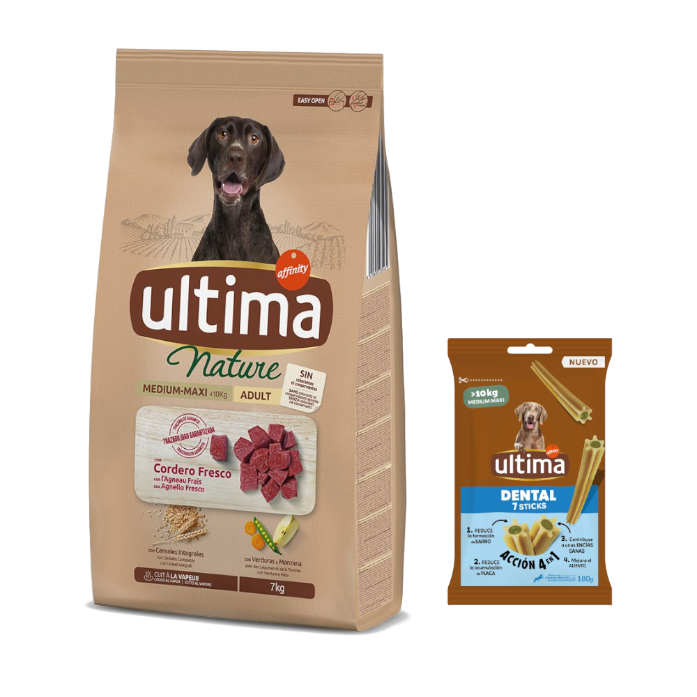 Ultima Trockenfutter + 180 g Dental Sticks Medium / Maxi gratis! - Nature Medium / Maxi Lamm 7 kg von Affinity Ultima