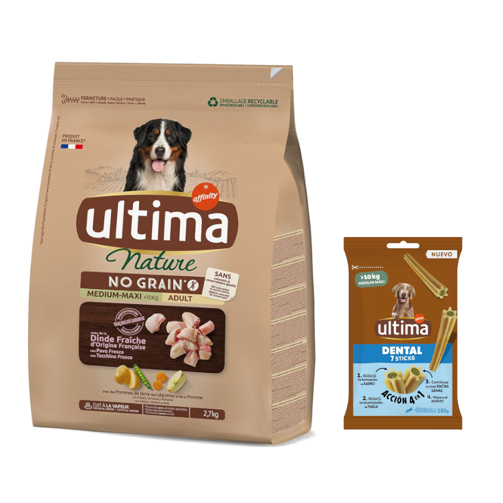 Ultima Hundefutter + 180 g Dental Sticks Medium / Maxi gratis! - Nature No Grain Medium / Maxi Truthahn 2,7 kg von Affinity Ultima