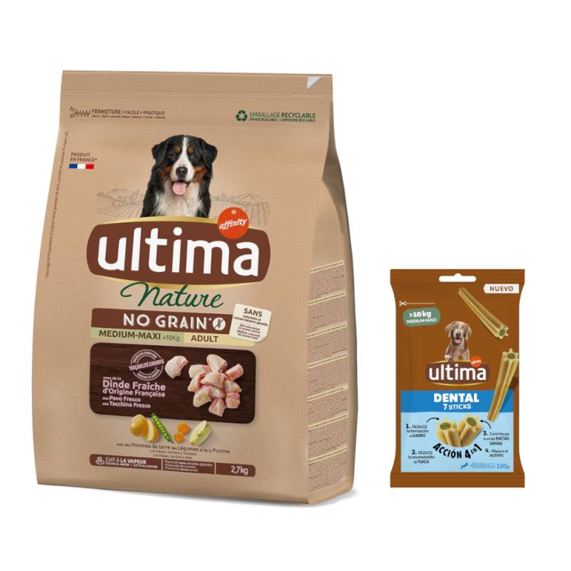 Ultima Hundefutter + 180 g Dental Sticks Medium / Maxi gratis! - Nature No Grain Medium / Maxi Truthahn 2,7 kg von Affinity Ultima