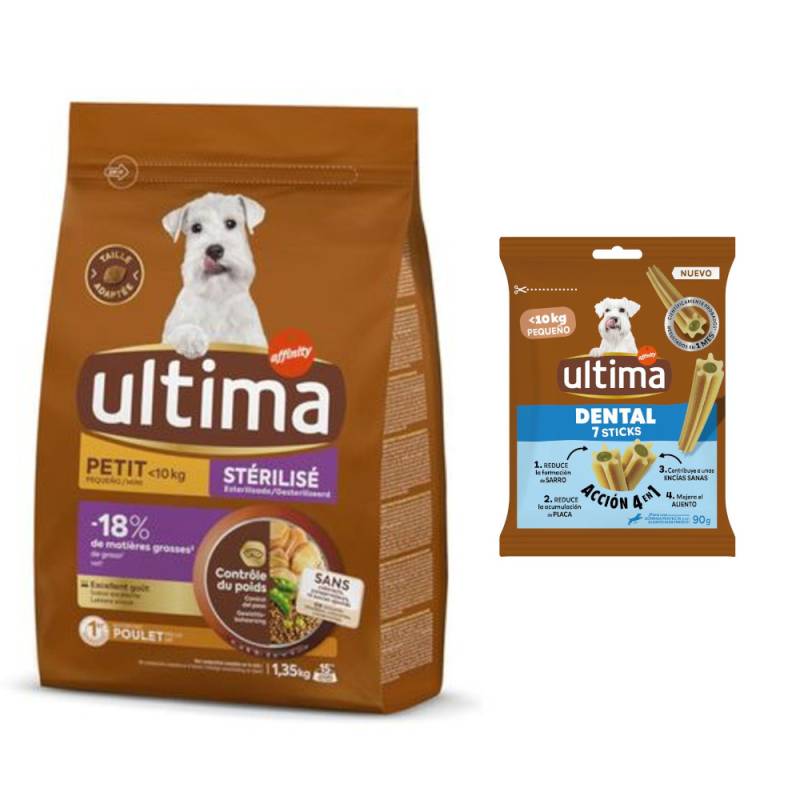 Ultima Mini Trockenfutter + 90 g Dental Sticks Mini gratis! - 1,35 kg Sterilized Huhn von Affinity Ultima