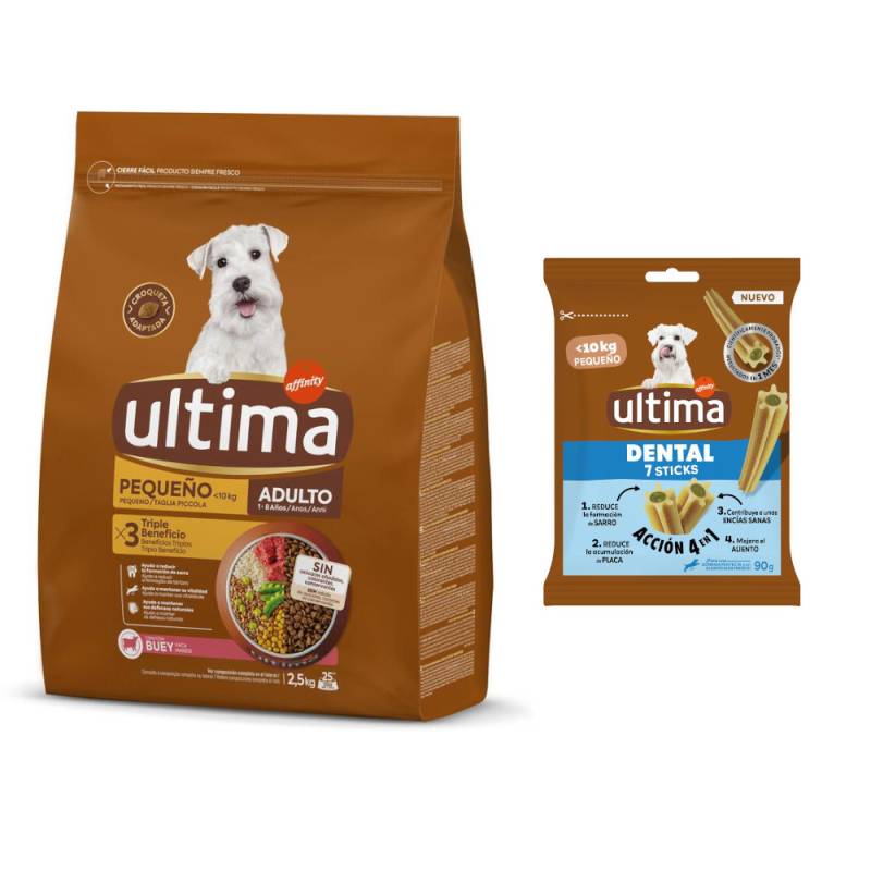 Ultima Mini Trockenfutter + 90 g Dental Sticks Mini gratis! - 2,5 kg Adult Rind von Affinity Ultima