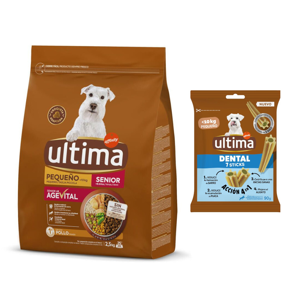 Ultima Mini Trockenfutter + 90 g Dental Sticks Mini gratis! - 2,5 kg Senior Huhn von Affinity Ultima