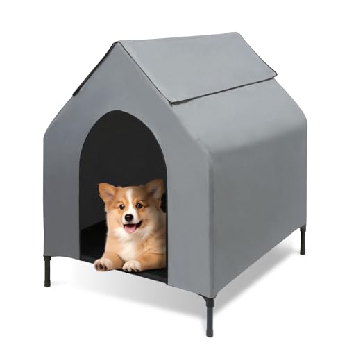 Hundehütte Outdoor, 2 in 1 Hundehütte für kleine/mittelgroße Hunde, Erhöhtes Hundebett mit Baldachin, wetterfester Welpenunterstand mit Fenstern Hundehütte Outdoor, 2 in 1 Hundehütte für kleine/mittelgroße Hunde, Erhöhtes Hundebett mit Baldachin, wetterfester Welpenunterstand mit Fenstern von Afhomennst