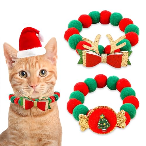 Weihnachts-Katzenhalsbänder – Weihnachts-Haustier-Fliege, verstellbar, niedlich, Urlaubsfliege, Haustier-Halskette, Zubehör für Mädchen, Jungen, Kätzchen, erwachsene Katzen, kleine Meidum-Hunde, 2 Weihnachts-Katzenhalsbänder – Weihnachts-Haustier-Fliege, verstellbar, niedlich, Urlaubsfliege, Haustier-Halskette, Zubehör für Mädchen, Jungen, Kätzchen, erwachsene Katzen, kleine Meidum-Hunde, 2 von Aforetuto
