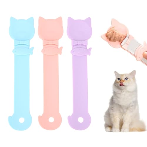 3pcs Katzenstreifen -Futterlöffel, Kunststoff niedlicher Katze -Behandlungslöffel Leckierbares Leckerbissen -Fütterungsspender für flüssige Snack und nasse Nahrung von Agatige