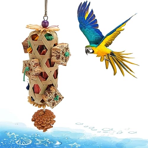 Papageienfuttersuche Kauenspielzeug, gewebter Bambuskorb mit Tinecone -Materialien Bissfestants Vogelkauspielzeug für kleine mittlere Papageien Käfiganreicherung Papageienfuttersuche Kauenspielzeug, gewebter Bambuskorb mit Tinecone -Materialien Bissfestants Vogelkauspielzeug für kleine mittlere Papageien Käfiganreicherung von Agatige