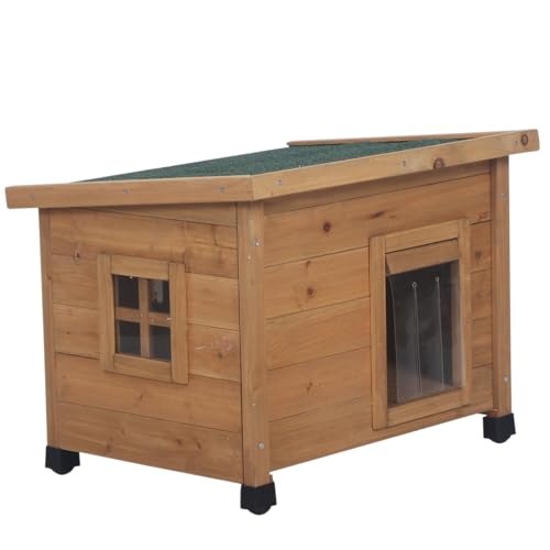 Agitree Haustierhaus aus Holz für draußen, wetterfester Winterunterstand für Hunde und Katzen, erhöhtes Design mit Fenster (Gelb, 22,56 x 17,71 x 16,73) von Agitree
