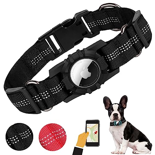 AgoumLux Airtag Hundehalsband Hunde Air Tag Halter Halsband Nylon Verstellbar Reflektierend für Kleine, Mittelgroße und Große, Schwarz, S von AgoumLux