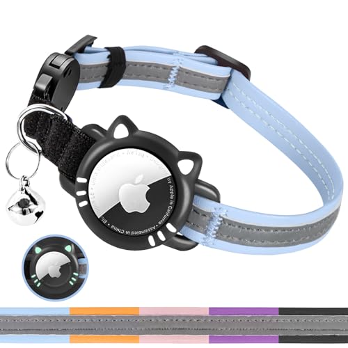 AgoumLux Airtag Katzenhalsband, GPS Tracker Katze Halsband für Apple Air Tag, Reflektierend Katzenhalsband mit Sicherheitsschnalle, Katzenhalsband, Blau, XS(17.5-23 cm) von AgoumLux
