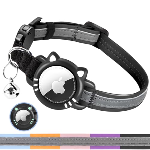 AgoumLux Airtag Katzenhalsband, GPS Tracker Katze Halsband für Apple Air Tag, Reflektierend Katzenhalsband mit Sicherheitsschnalle, Katzenhalsband, Schwarz, XS(17.5-23 cm) von AgoumLux