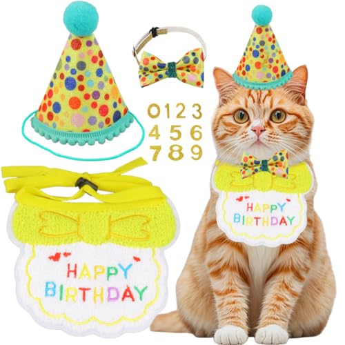 AgoumLux Geburtstagsparty-Zubehör für Katzen, Mädchen, Jungen, Katze, Kätzchen, Geburtstag, Bandana, Hut, Zahlen, Dekorationen, Outfit-Set, Gelb AgoumLux Geburtstagsparty-Zubehör für Katzen, Mädchen, Jungen, Katze, Kätzchen, Geburtstag, Bandana, Hut, Zahlen, Dekorationen, Outfit-Set, Gelb von AgoumLux