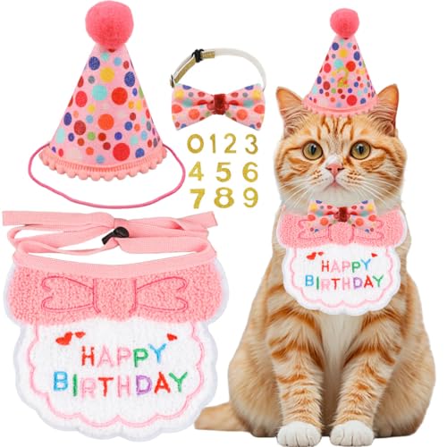 AgoumLux Geburtstagsparty-Zubehör für Katzen, Mädchen, Jungen, Katze, Kätzchen, Geburtstag, Bandana, Hut, Zahlen, Dekorationen, Outfit-Set, Rosa AgoumLux Geburtstagsparty-Zubehör für Katzen, Mädchen, Jungen, Katze, Kätzchen, Geburtstag, Bandana, Hut, Zahlen, Dekorationen, Outfit-Set, Rosa von AgoumLux