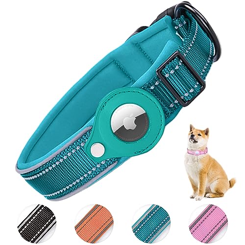 AgoumLux Hundehalsband für AirTag, Apple Airtag Reflektierendes Halsband Hund, Integriertes Air Tag für Kleine Mittelgroße Große Hund, Blau, L von AgoumLux