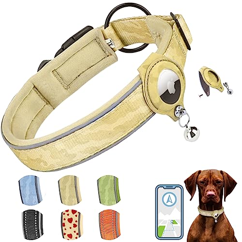 AgoumLux Hundehalsband für Integriertes Apple AirTag Halsband Air Tag GPS Verstellbar Neopren Nylon Reflektierend für Kleine Mittel Große Hunde, Mehrfarbig, XL von AgoumLux