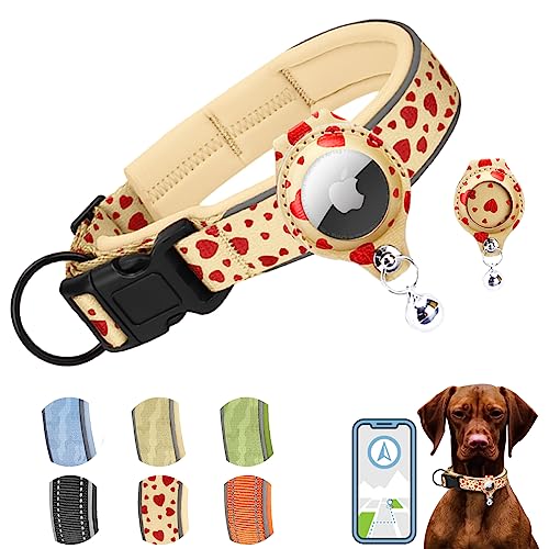 AgoumLux Hundehalsband für Integriertes Apple AirTag Halsband Air Tag GPS Verstellbar Neopren Nylon Reflektierend für Kleine Mittel Große Hunde, Rot, XL von AgoumLux
