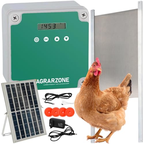 Agrarzone Automatische Hühnerklappe Solar 30 x 40 cm - Hühnertür mit Timer, Manuell, Lichtsensor - Elektrische Hühnerklappe automatisch - Hühnerklappe elektrisch für Hühnerstall von Agrarzone